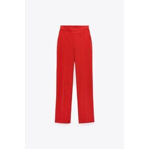 Red Zara Linen Blend Wide-Leg Pull-On Pants Trousers (NWT)